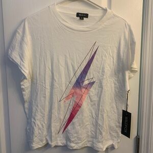 Wildfox White Lightning Bolt Graphic Short Sleeve Crewneck T-Shirt Size M NWT